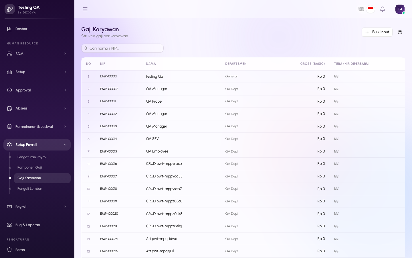 Halaman Employee Salaries di dashboard Dexova