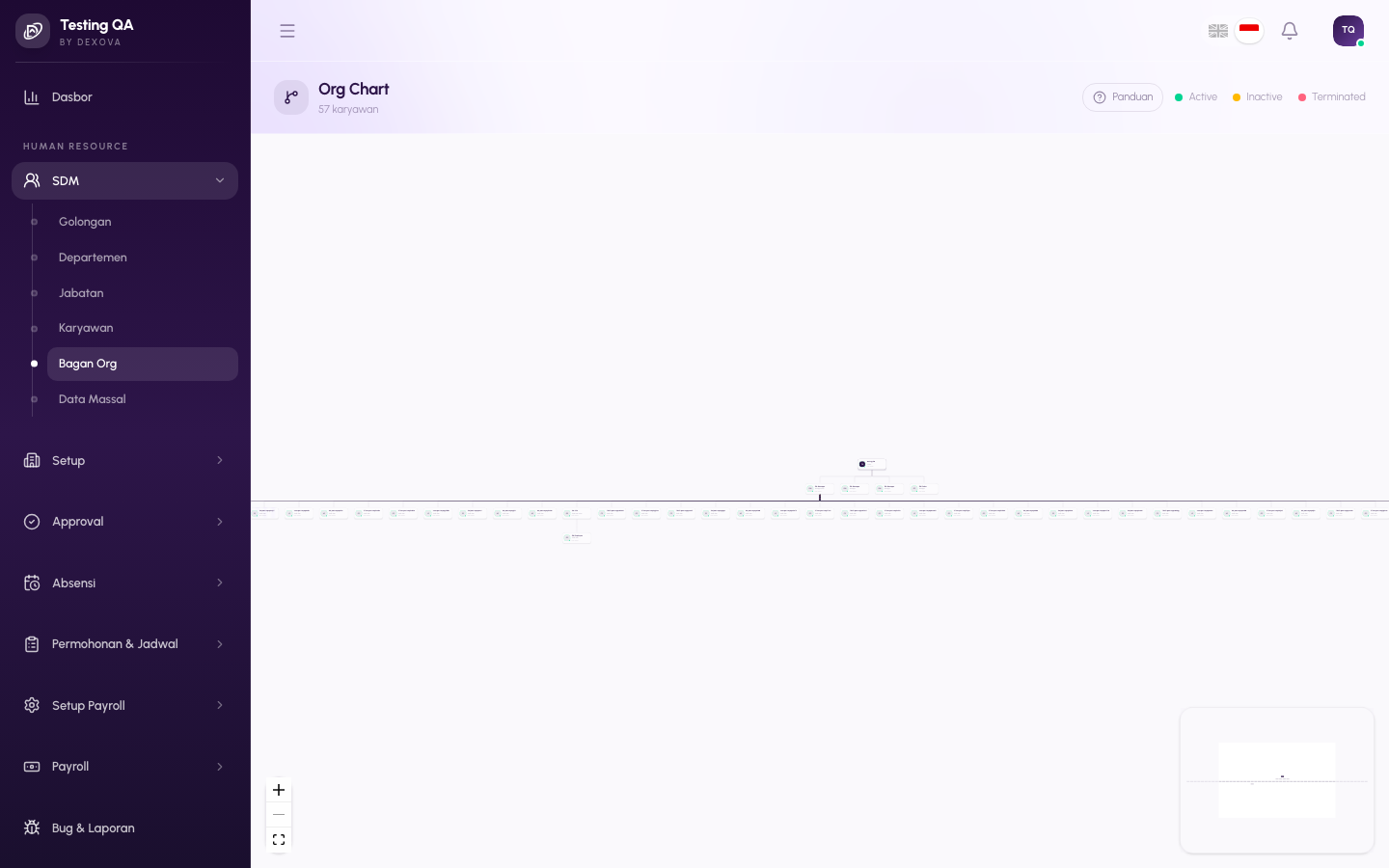 Bagan organisasi visual di dashboard Dexova