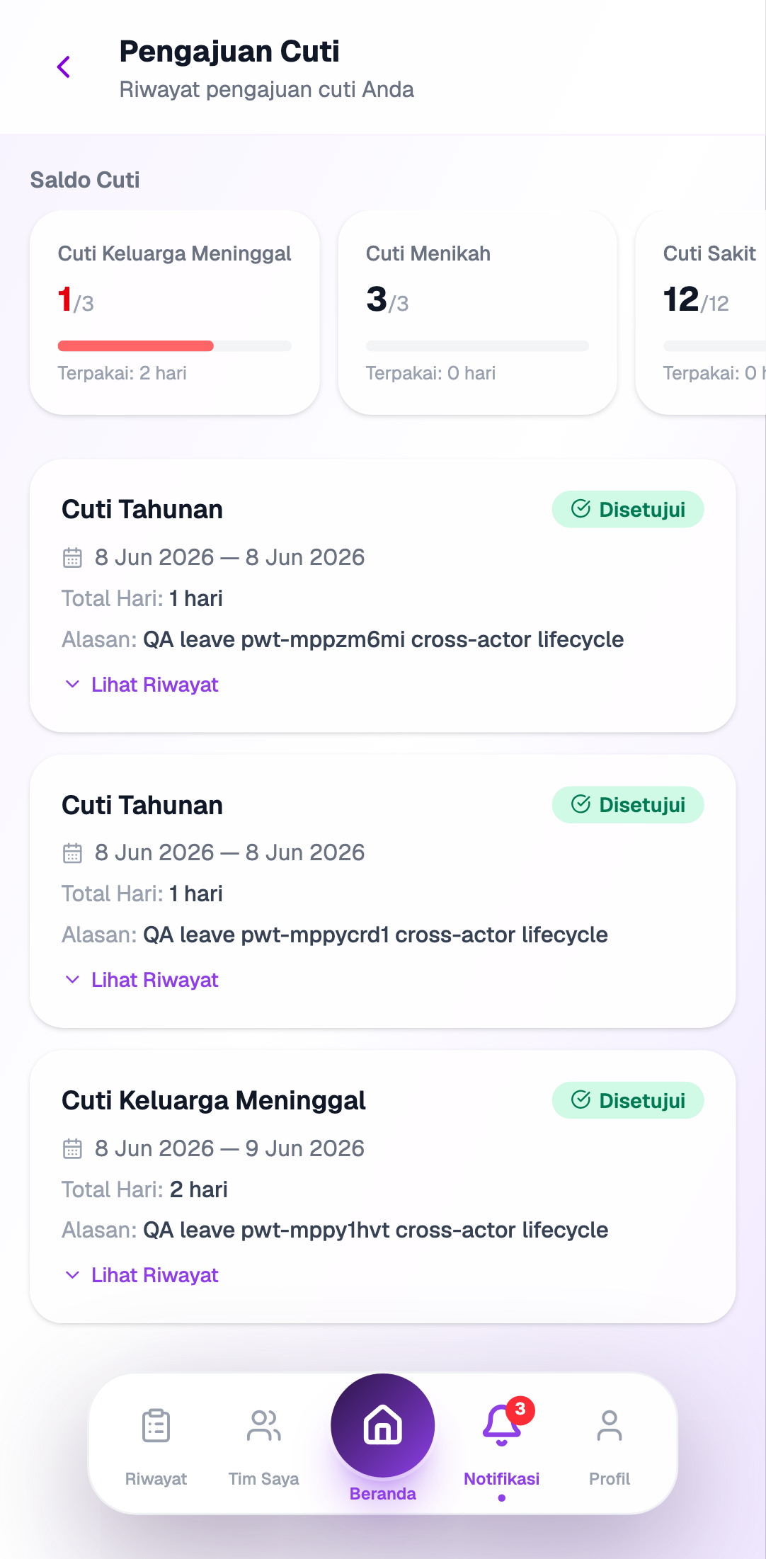 Halaman pengajuan cuti dex-attendance
