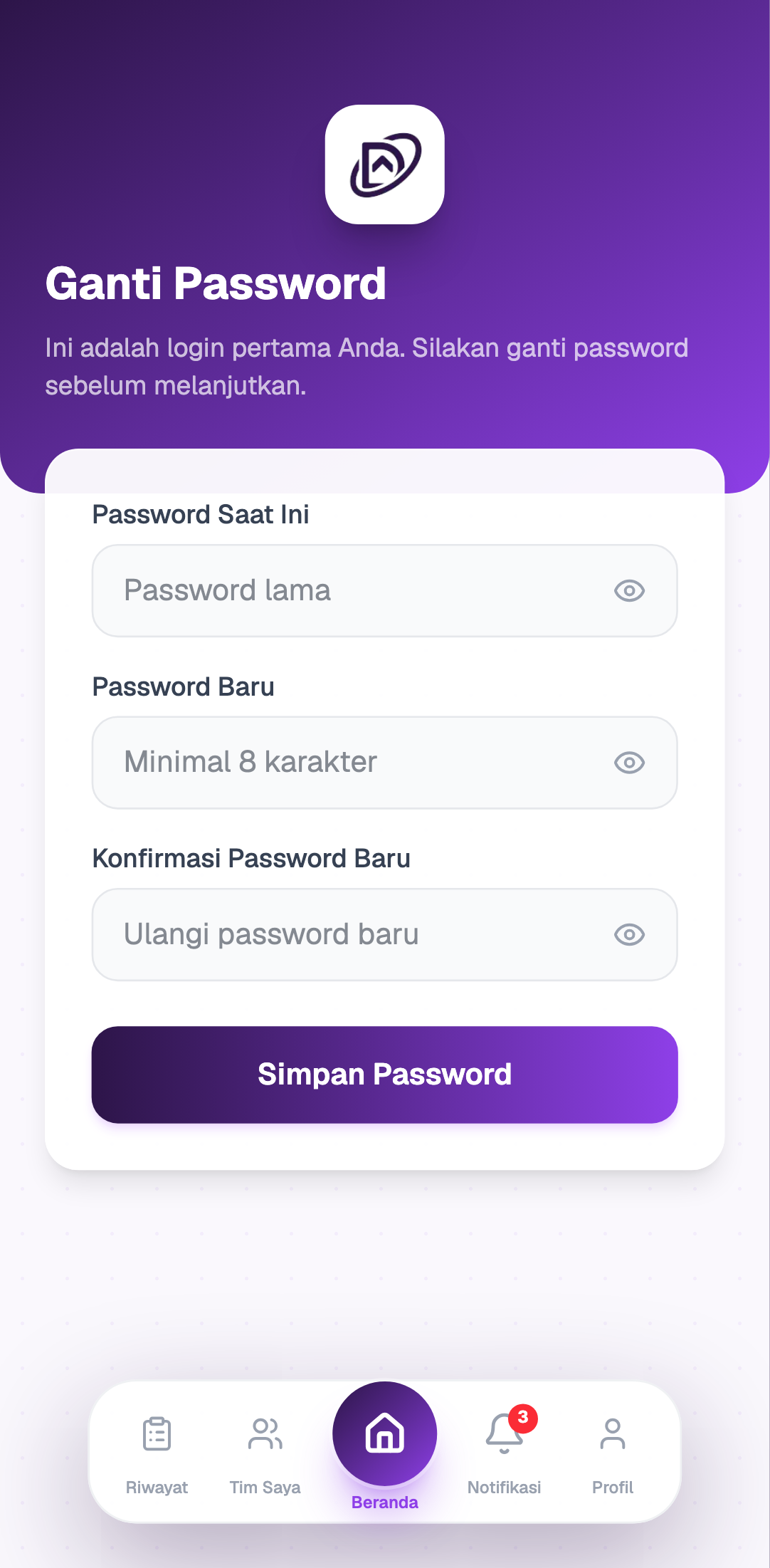 Halaman ganti password dex-attendance
